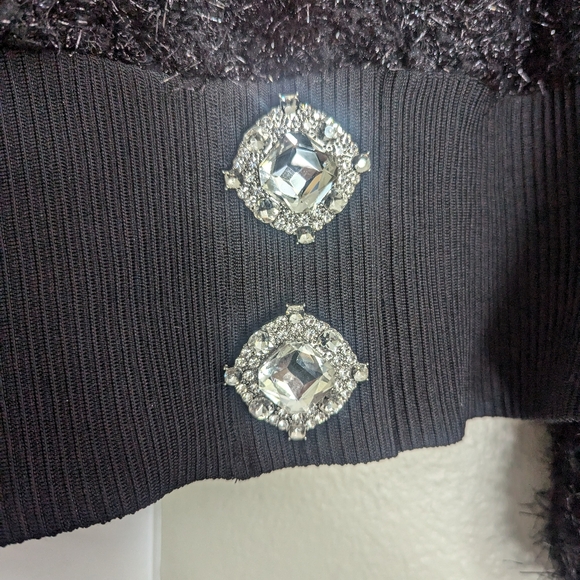 ASOS Luxe Curve Black V Neck Cardigan with Rhinestone embellishments - Picture 4 of 5